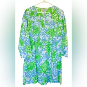 Gretchen Scott Cover Up Tunic Blue/Green Turtles Large